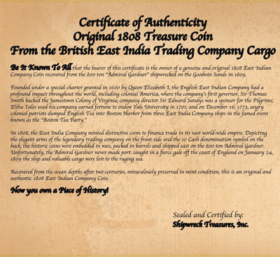 Admiral Gardner Certificate of Authenticity Back