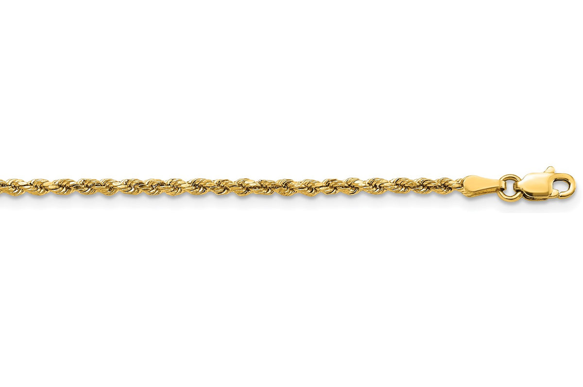 14K Gold Semi-Solid Diamond Cut Rope Chain - 2.25mm