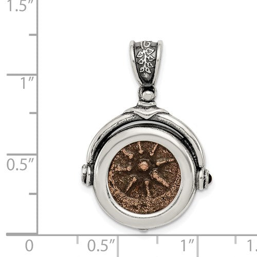 Ancient Coins Sterling Silver and Bronze Antiqued Widow&#39;s Mite Coin Reversible Pendant