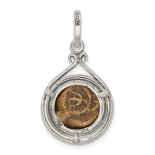 Ancient Coins Sterling Silver and Bronze Antiqued Widow&#39;s Mite Coin Pendant