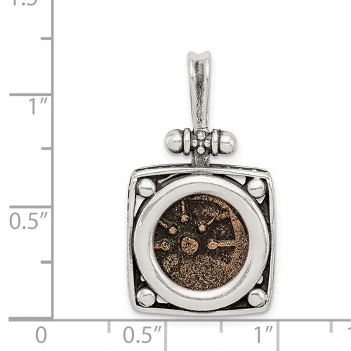 Ancient Coins Sterling Silver and Bronze Antiqued Widow's Mite Coin Pendant