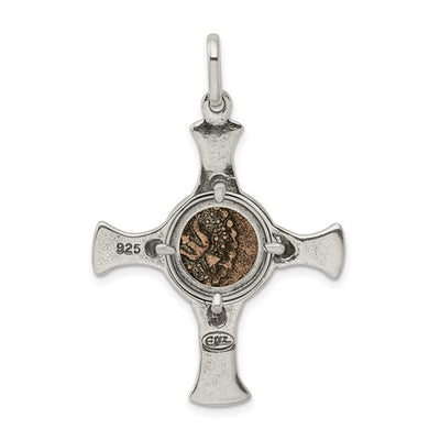 Ancient Coins Sterling Silver and Bronze Antiqued Widow's Mite Coin Cross Pendant