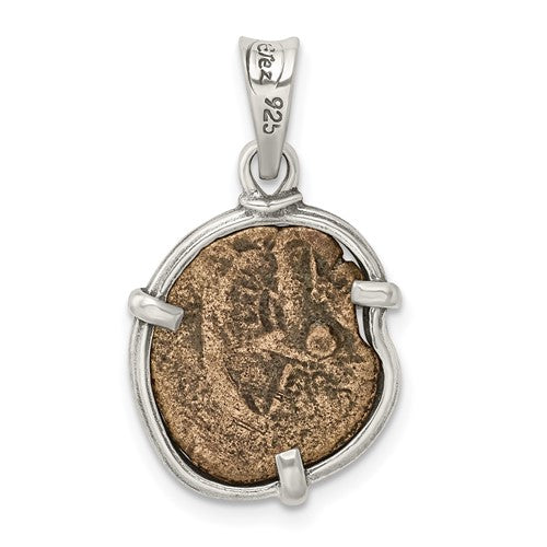 Ancient Coins Sterling Silver and Bronze Antiqued Widow's Mite Coin Pendant