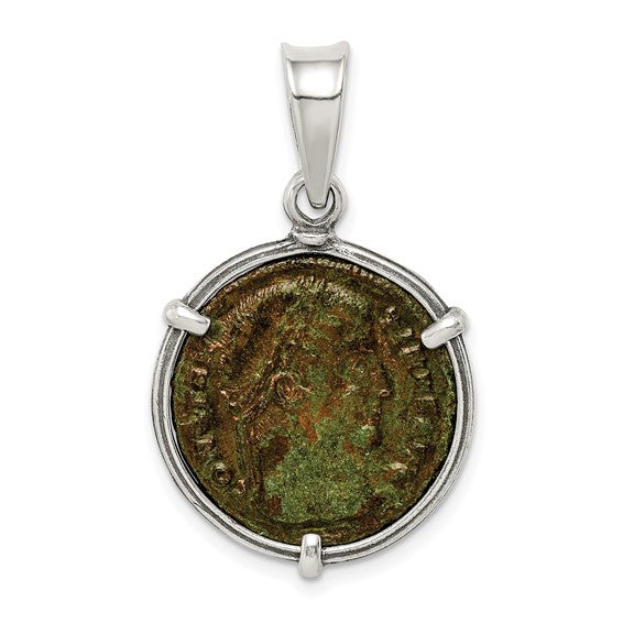 Ancient Coins Sterling Silver and Bronze Antiqued Roman Constantine I Coin Pendant