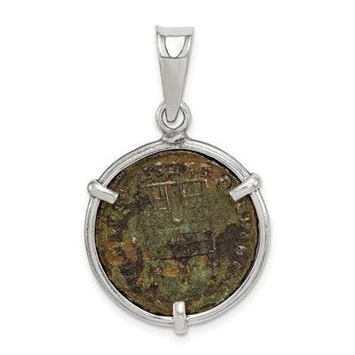 Ancient Coins Sterling Silver and Bronze Antiqued Roman Constantine l Coin Pendant
