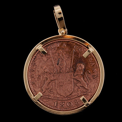 Admiral Gardner Shipwreck Jewelry - 10 Cash Piece Pendant with 14K Gold Overlay Frame Front