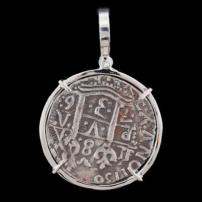 Atocha Jewelry - 8 Reale Silver Coin Pendant w/Sterling Silver Frame - Bacl