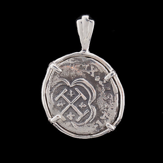Atocha Jewelry - 1 Reale Silver Coin Pendant with Sterling Silver Frame - Front