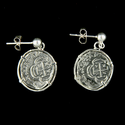 Atocha Jewelry - 1 Reale Silver Coin Earrings Front