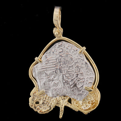 Atocha Jewelry - Medium Odd Shape Silver Coin with Mixed Seashells Pendant Back