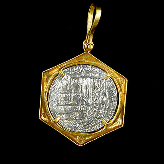 Atocha Jewelry - 2 Reale Silver Coin Porthole Pendant Front