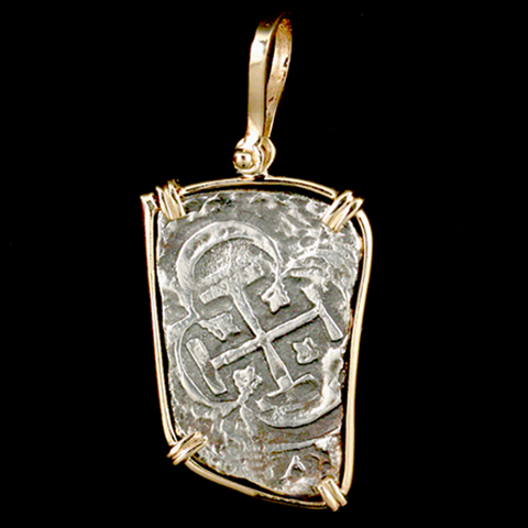 Atocha Jewelry - Long 8 Reale Silver Coin Pendant Front