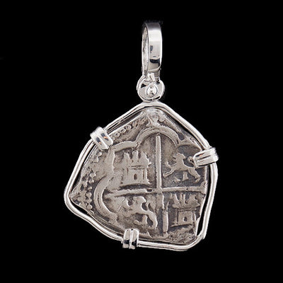 Atocha Jewelry - Tri Shape Silver Coin Pendant w/Sterling Silver Frame - Front