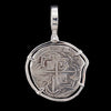 Atocha Jewelry - Odd Shape 2 Reale Silver Coin Pendant w/Sterling Silver Frame - Front