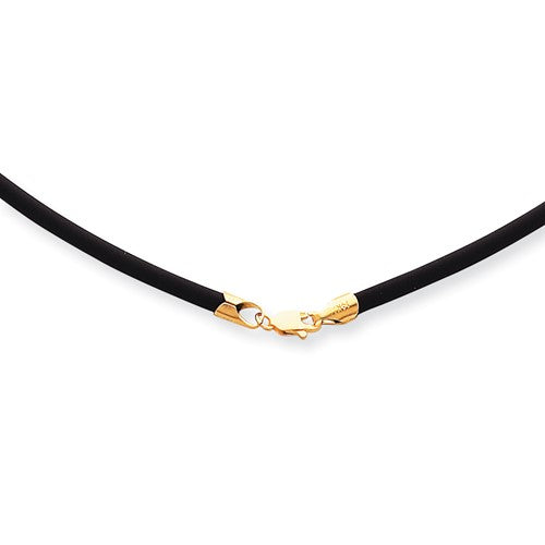 Black Rubber Cord Necklace with 14K Gold Lobster Claw Clasp - 4.00mm