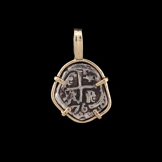 Atocha Jewelry - Odd 1 Reale Silver Coin Pendant with 14K Gold Frame