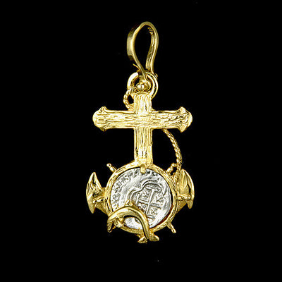 Atocha Jewelry - 1 Reale Silver Coin Anchor/Cross Pendant Front