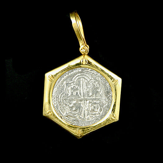 Atocha Jewelry - 2 Reale Silver Coin Porthole Pendant Front